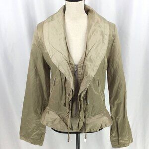Greenstone Jacket Womens Size 40 UK 6/8 US Gold Beige Ruffle V-Neck DAMAGED